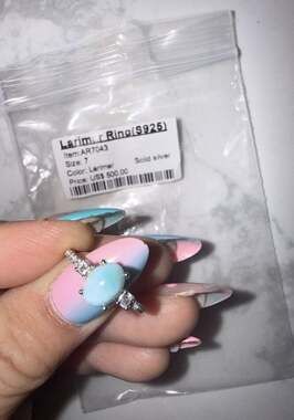 Larimar Gemstone Ring in 925 Sterling Silver, Size 7